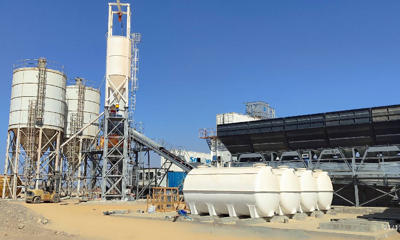 Aerial view of the MEKA C135 B Concrete Batching Plant site in Oman