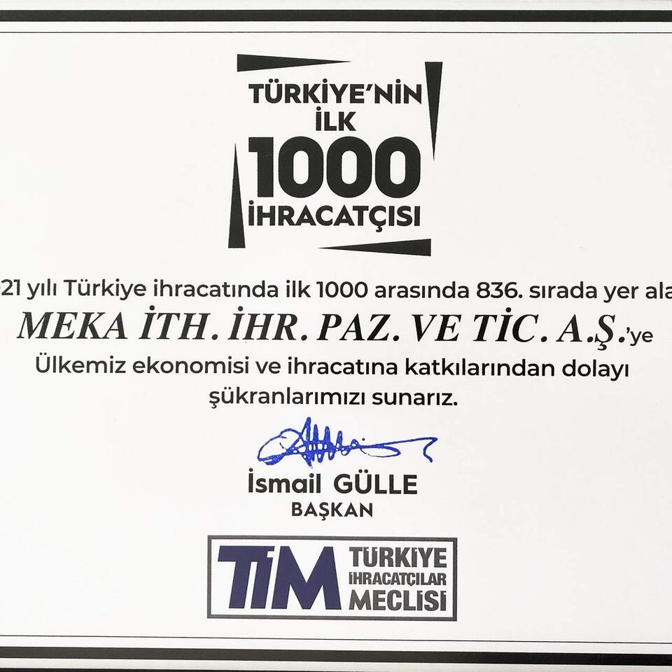 Nous figurons parmi les 1 000 premiers exportateurs de Turquie !