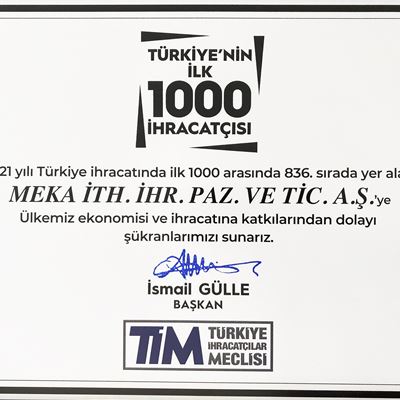TÜRKİYE'NİN İLK 1000 İHRACATÇISI ARASINDAYIZ!